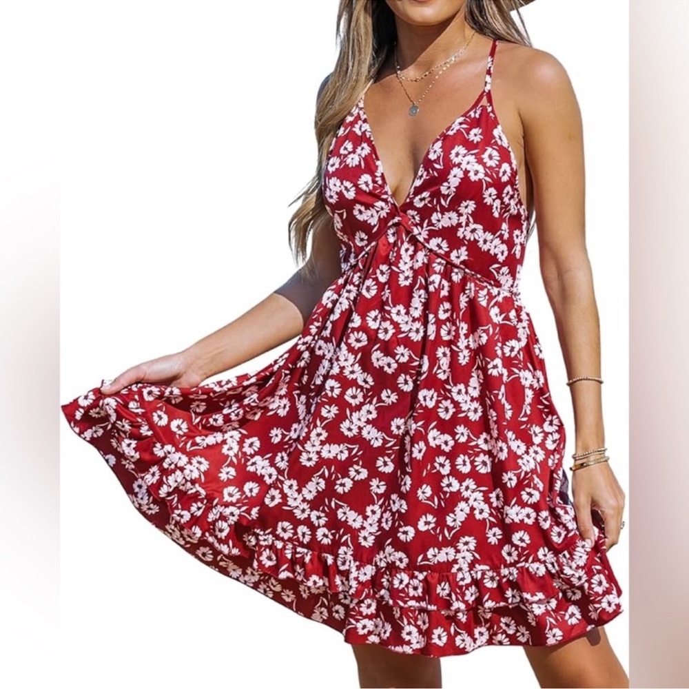 CUPSHE Floral Red Mini Dress
